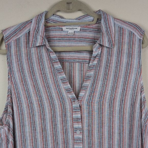 Beachlunchlounge Mixed Stripes Sleeveless Button-Up High Low Hem Top Size XL - Picture 3 of 9